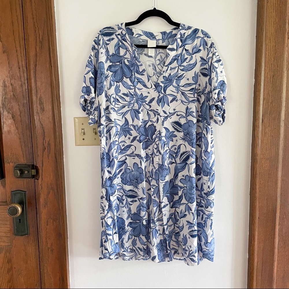 HM Blue and White China Floral Shirt Dress, Size 14